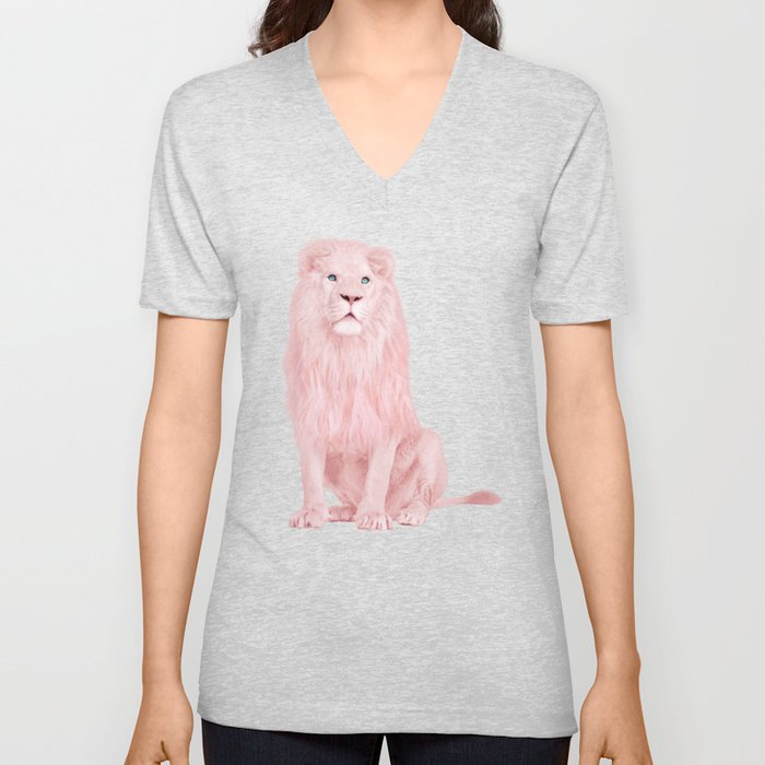 PINK LION V Neck T Shirt