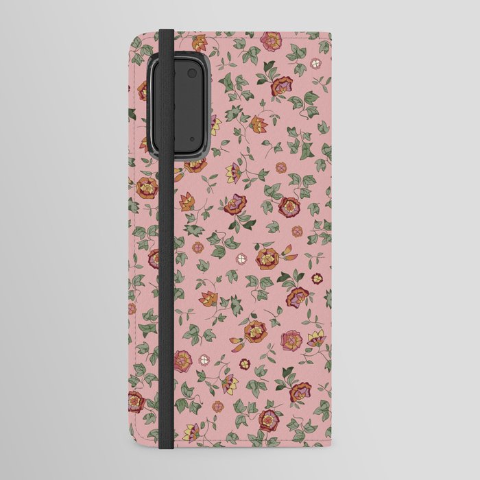 small orange-pink-red flowers on pink  Android Wallet Case