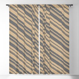 [ Thumbnail: Tan and Dim Grey Colored Lined/Striped Pattern Blackout Curtain ]