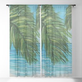 Acrylic Palm Trees and Ocean Shore Sheer Curtain