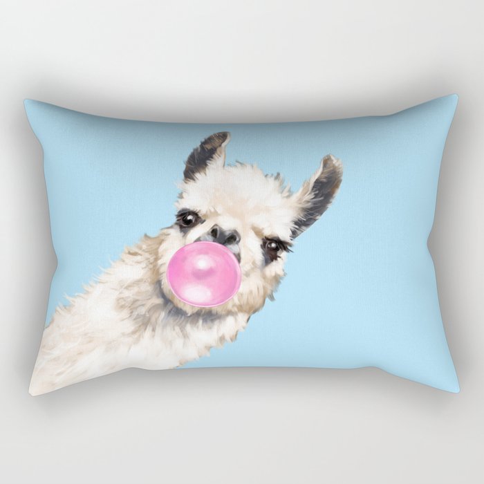 Bubble Gum Sneaky Llama in Blue Rectangular Pillow