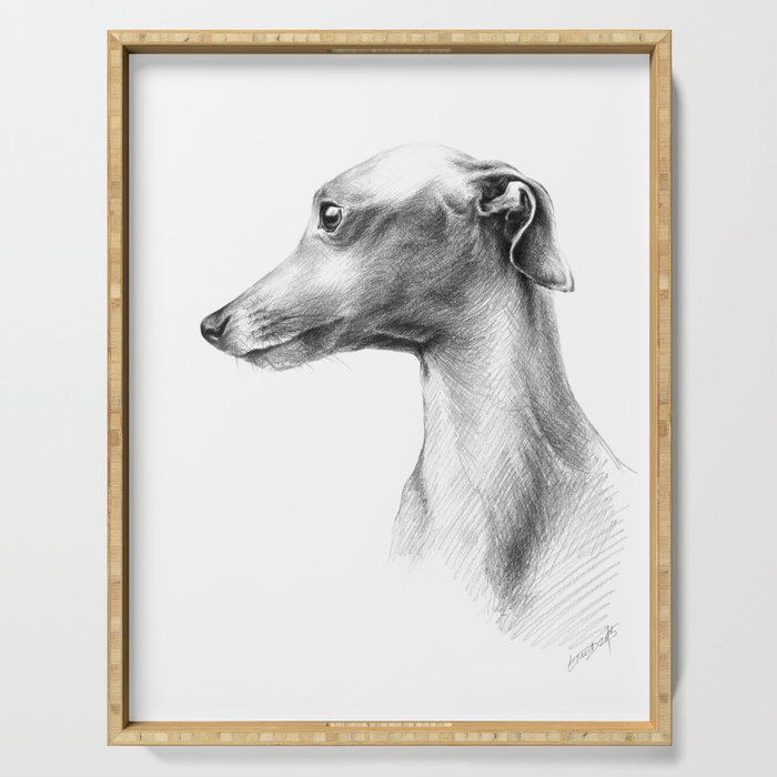 Delicate Italian Greyhound portrait Serving Tray