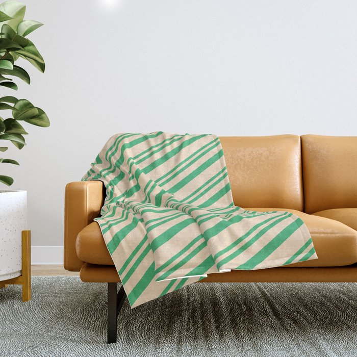 Sea Green & Bisque Colored Lines/Stripes Pattern Throw Blanket