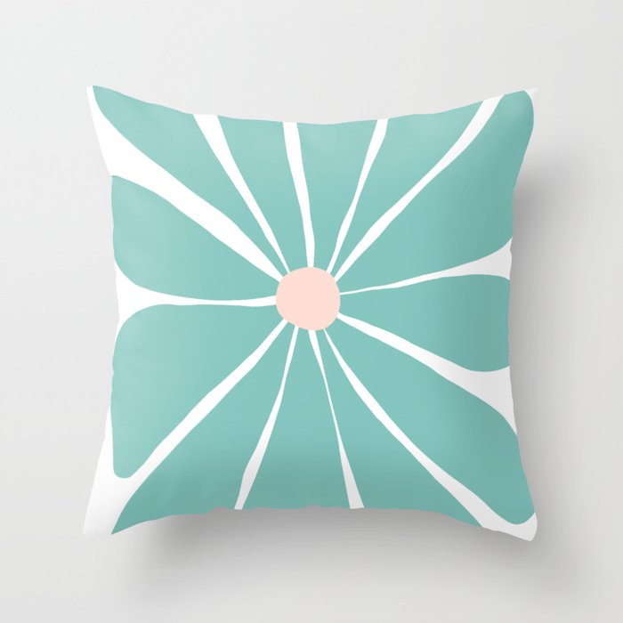 Teal and Peach Big Funky Flower Throw Pillow