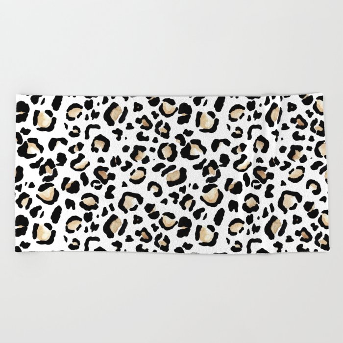 Leopard Animal Print Watercolour Painting Beach Towel By