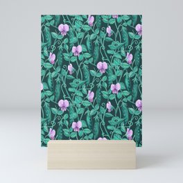 Fresh Garden Pea Floral on Dark Green Mini Art Print