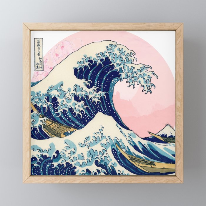 The Great Wave off Kanagawa by Hokusai in pink Framed Mini Art Print