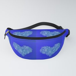 Blue Hearts Pattern Pale Blue Sea Glass in Heart Shape on Blue Square Repeated 3 of 4 Fanny Pack