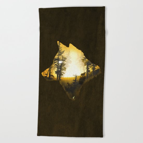 Yellow Wolf Beach Towel