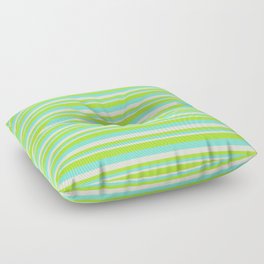 [ Thumbnail: Light Green, Aquamarine & Beige Colored Lines/Stripes Pattern Floor Pillow ]