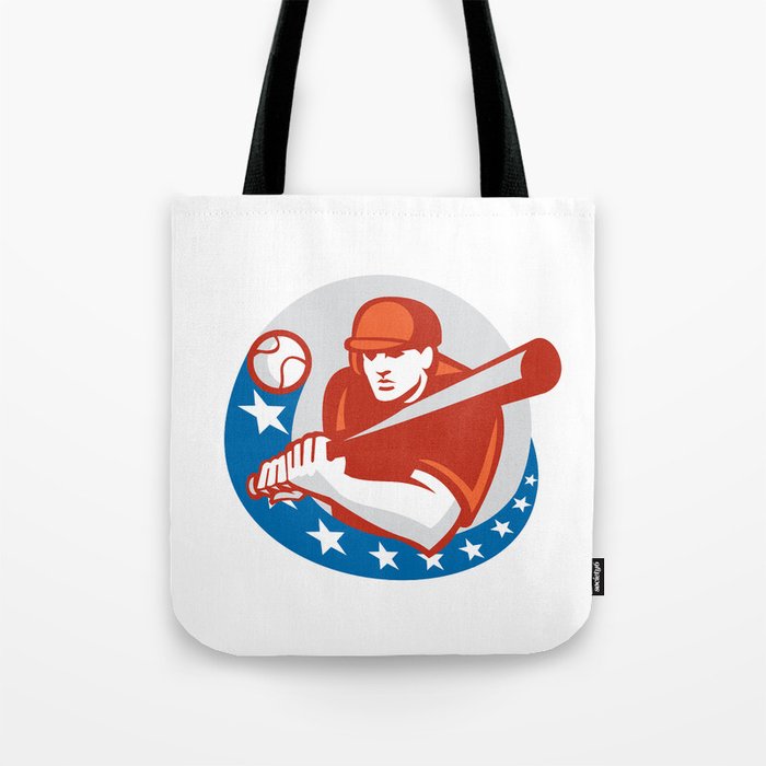 Baseball Player Batter Stars Circle Retro Tote Bag