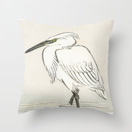 Crane Japanese Woodcut Throw Pillow