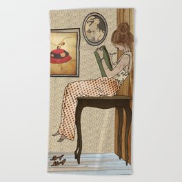 Woman Writer, Vintage Aesthetic, 1900s, Flapper, Golden Era, English Literature Beach Towel