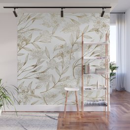 Elegant white gold modern trendy floral Wall Mural