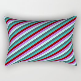 [ Thumbnail: Eyecatching Orchid, Turquoise, Dark Slate Gray, Light Sea Green & Maroon Colored Stripes Pattern Rectangular Pillow ]