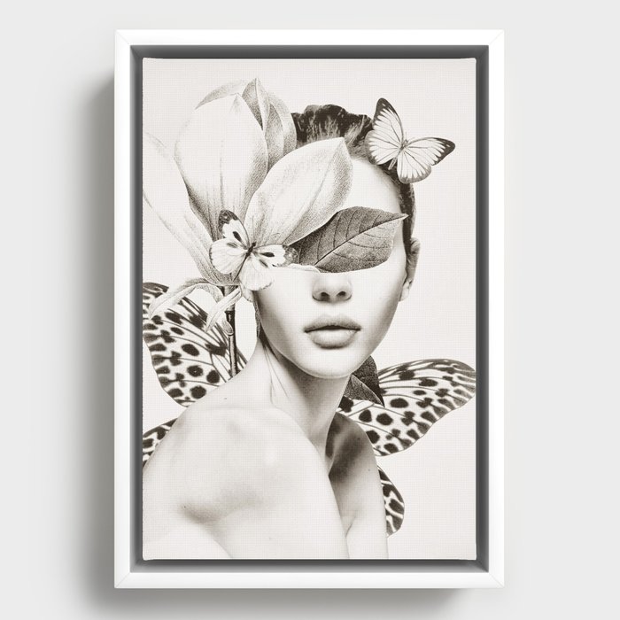 PORTRAIT /Woman with flower and butterflies Framed Canvas