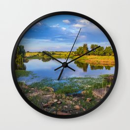 South Africa Photography - A Pond Surrounded By Yellow Fields Wall Clock