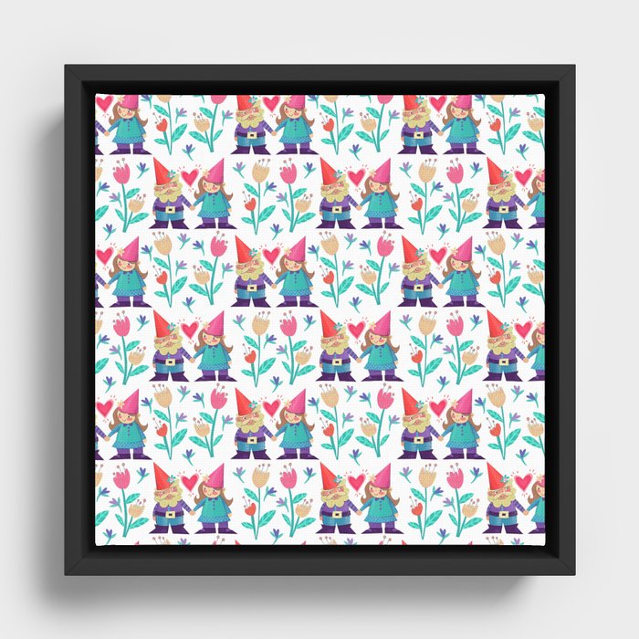 Gnome Love Pattern Framed Canvas