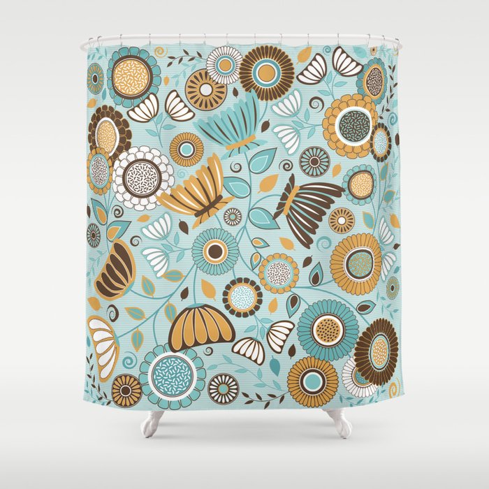 turquoise and gold shower curtain