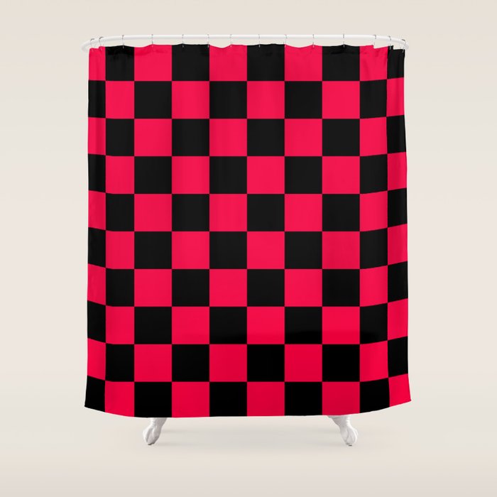 Black And Red Checkerboard Pattern Shower Curtain By Lainey1978 Black And Red Checkerboard Pattern Shower Curtain