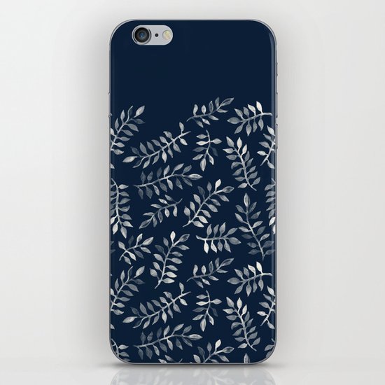 White Leaves on Navy - a hand painted pattern iPhone & iPod Skin