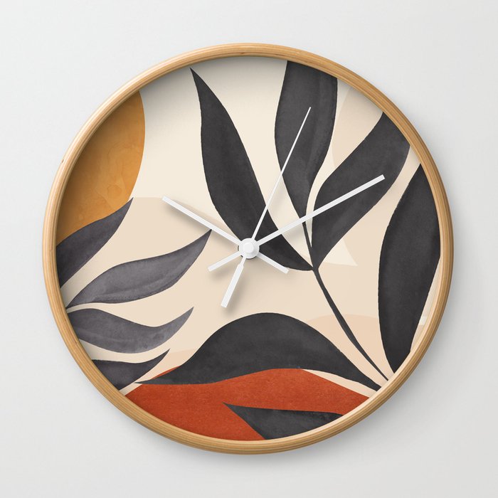 Minimal Abstract Art Tropical Leaves 5 Wall Clock