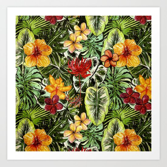 Tropical Vintage Exotic Jungle Flower Flowers - Floral watercolor pattern1on #Society6 Art Print