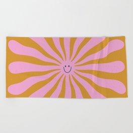 Cute Retro Sun Face  Beach Towel | Sunshine, Bohemian, Painting, Groovy, Boho, 60S, Yellow, Vintage, Smiling, Hippie 