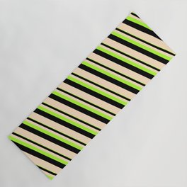 [ Thumbnail: Light Green, Black & Bisque Colored Lined Pattern Yoga Mat ]