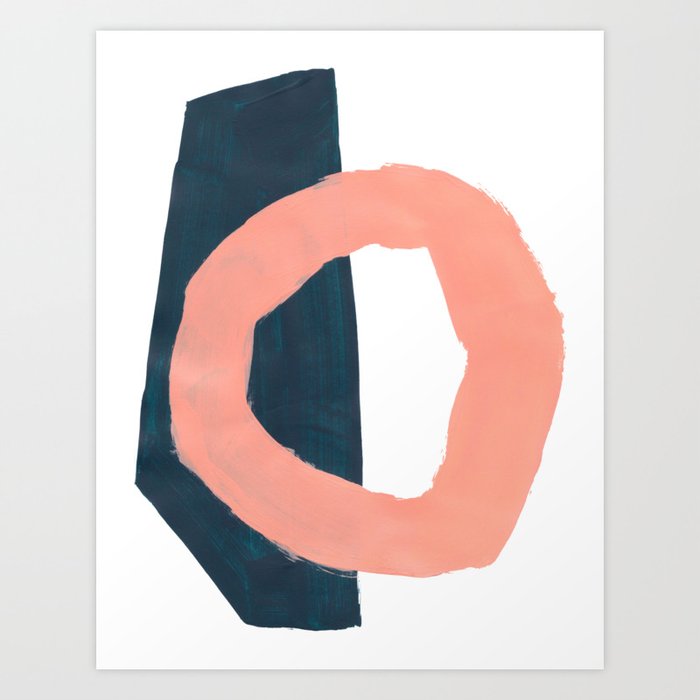Minimalist Abstract Colorful Mid Century Modern Art Painting Pink Salmon Teal Blue Shapes Art Print By Enough Society6