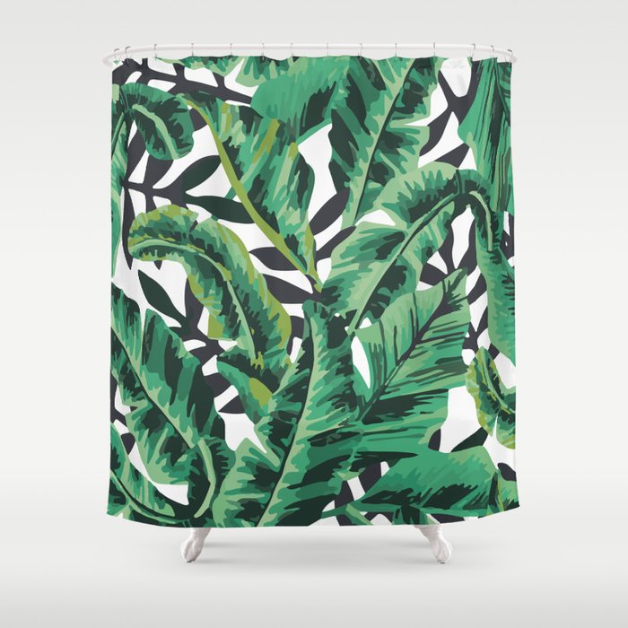 Tropical Glam Banana Leaf Print Shower Curtain