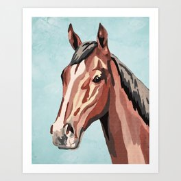 Horse on Blue Art Print
