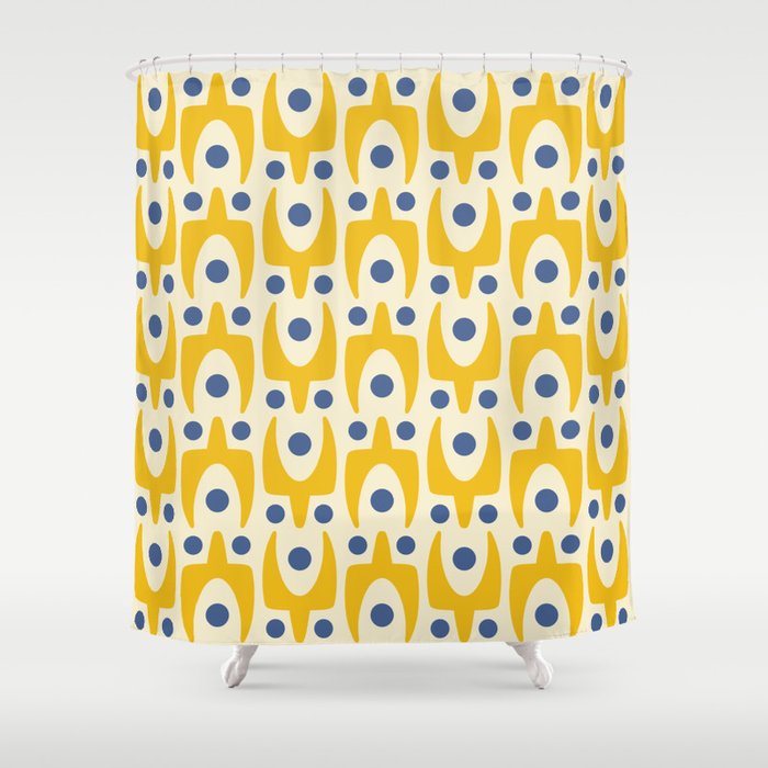 Mid Century Modern Abstract Pattern 641 Googie Yellow and Blue Shower Curtain