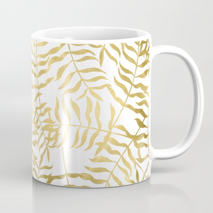 Gold Leaves on White Coffee Mug