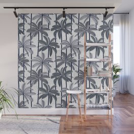 Retro Palm Springs vibes // white background highball grey palm trees oxford navy blue lines Wall Mural