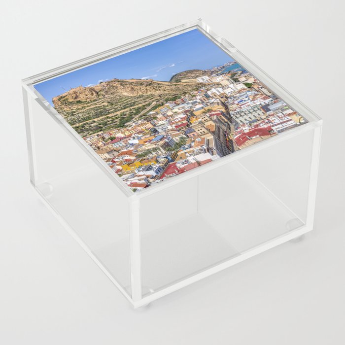 Alicante with the cathedral and the castle of Santa Barbara, Spain. Acrylic Box