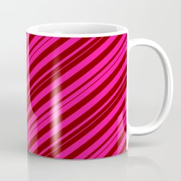 [ Thumbnail: Deep Pink and Maroon Colored Stripes/Lines Pattern Coffee Mug ]