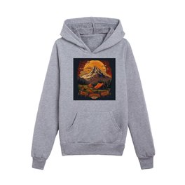 award winning t-shirt design, full color, mountains, valley, tent Kids Pullover Hoodies