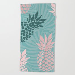 Summer, Pineapple Art, Pink, Turquoise, Teal Beach Towel