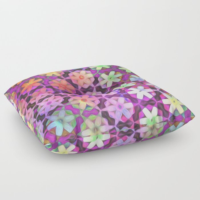 Rainbow Hexagon Daisies Floor Pillow