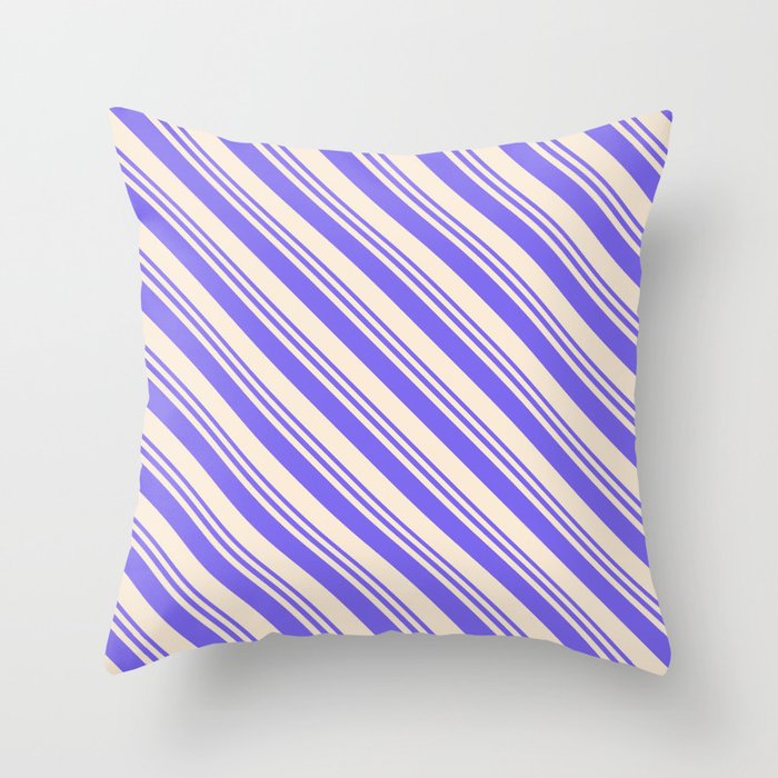 Medium Slate Blue and Beige Colored Lines/Stripes Pattern Throw Pillow