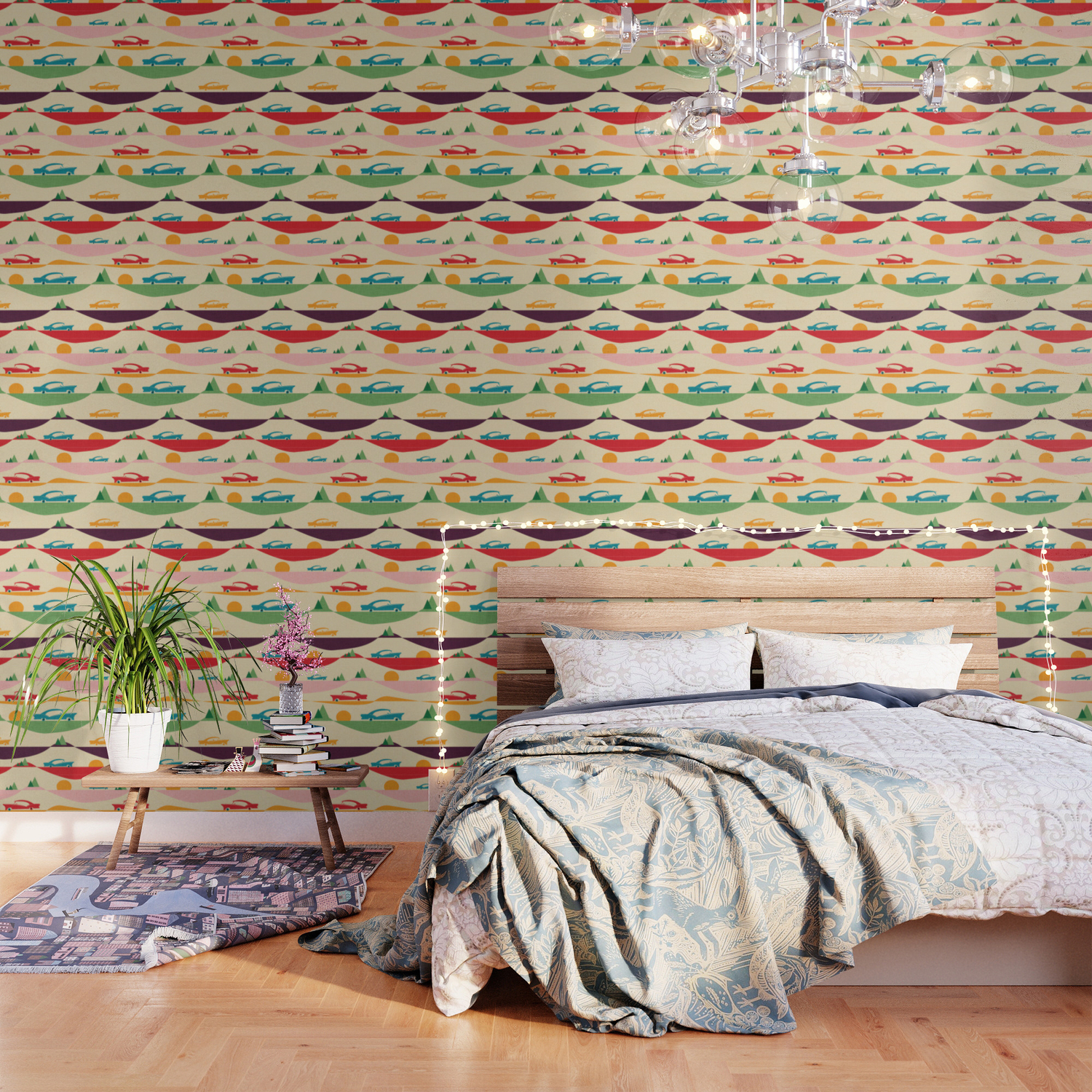 50s Retro Road Trip Beige Midcenturymodern Wallpaper