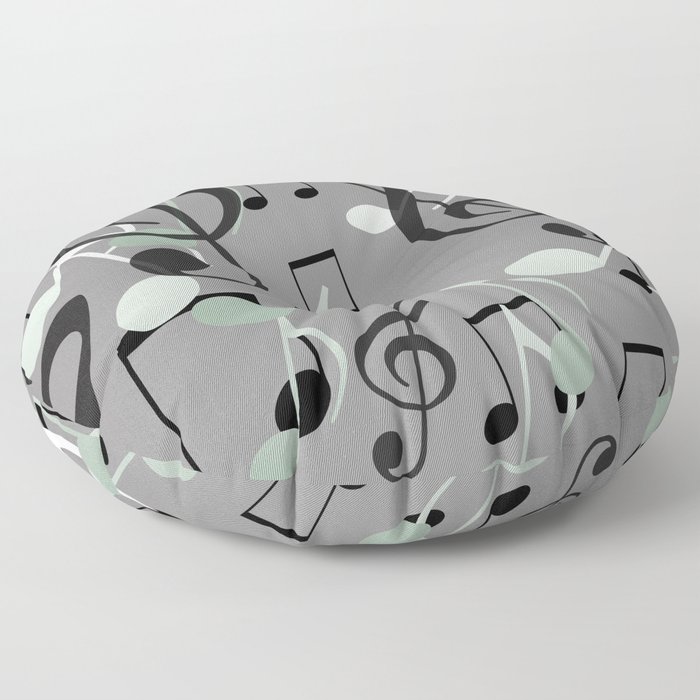 Many Music Notes with clef grey and black Floor Pillow