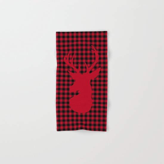 Red Plaid Deer Stag Design Hand & Bath Towel