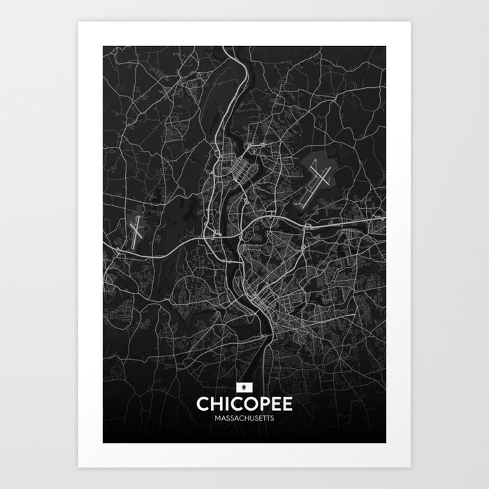 Chicopee, Massachusetts, United States - Dark City Map Art Print