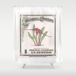 1947 COLOMBIA Masdevallia Orchid Stamp Shower Curtain