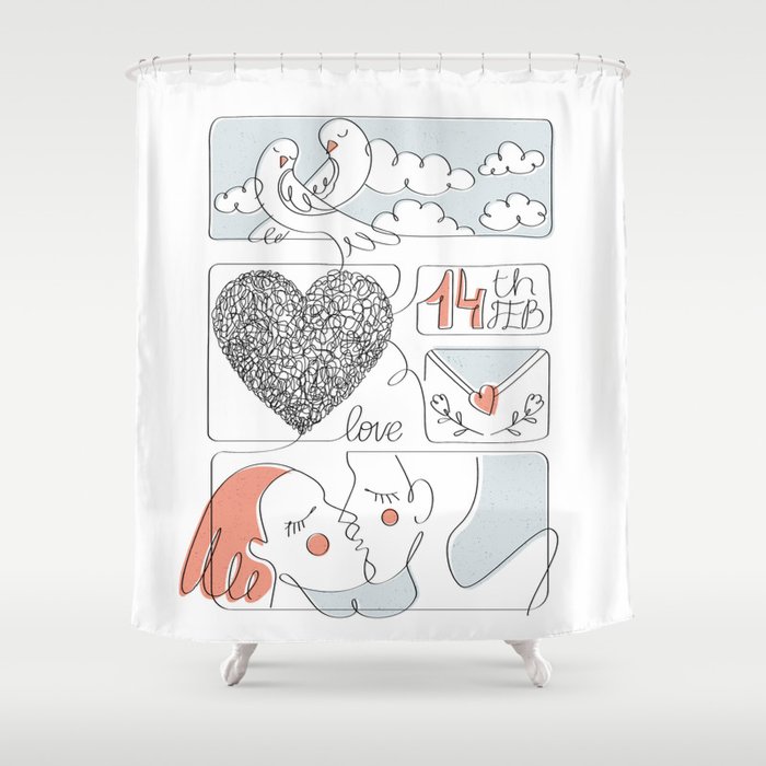 Cute hand-drawn illustration of Valentine's Day. Love card Shower Curtain