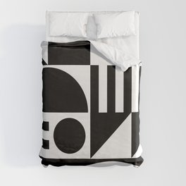Mid Century Modern Geometric Abstract 934 Black and White Duvet Cover