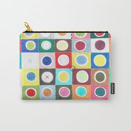 Abstract geometric colorful grid colored pencil original drawing of mysterious symbols and half circles.  Carry-All Pouch