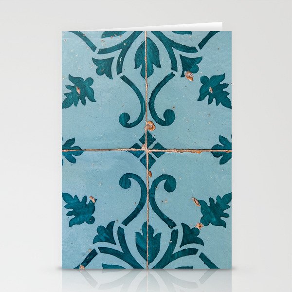 Graca Teal Portuguese Tile Pattern - Portugal Travel Photography Stationery Cards
